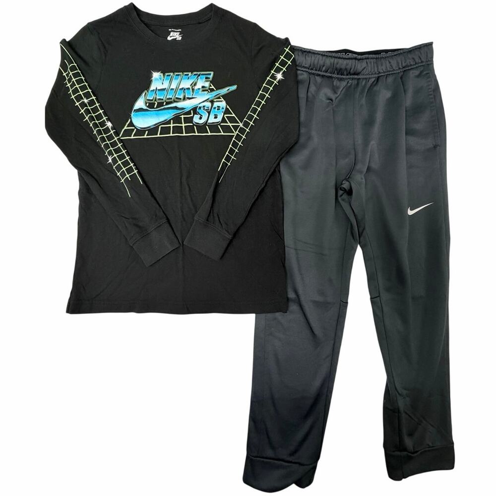 Nike SB Shirt Therma Fit Joggers Boys Large 12-13 Outfit Set Black